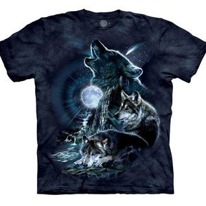 The Mountain Wolf Family Howling Bark at Moon Wolves Dog Blue Shirt Adult S-3X
